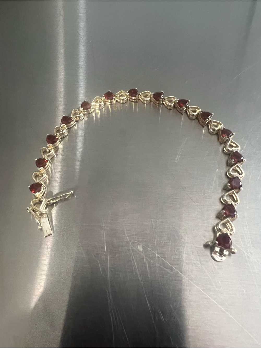 Sterling Silver Heart Link Garnet Tennis Bracelet - Deep Red